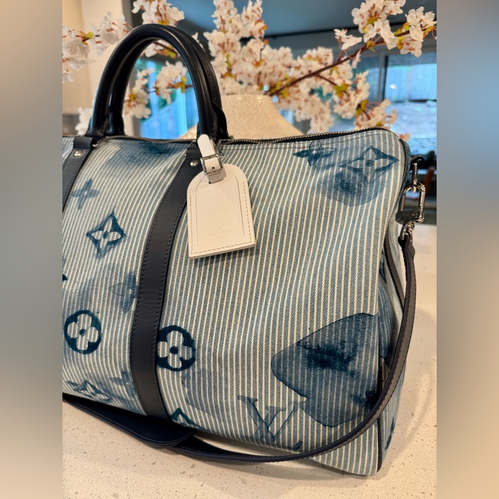 Louis Vuitton Virgil Abloh Blue Watercolor Monogram Denim Keepall Bandoulière 50 - Picture 4 of 13